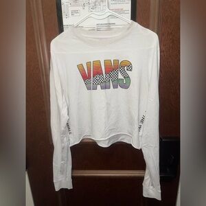 Vans White Long-Sleeve Tee with Rainbow Gradient Logo Size Large